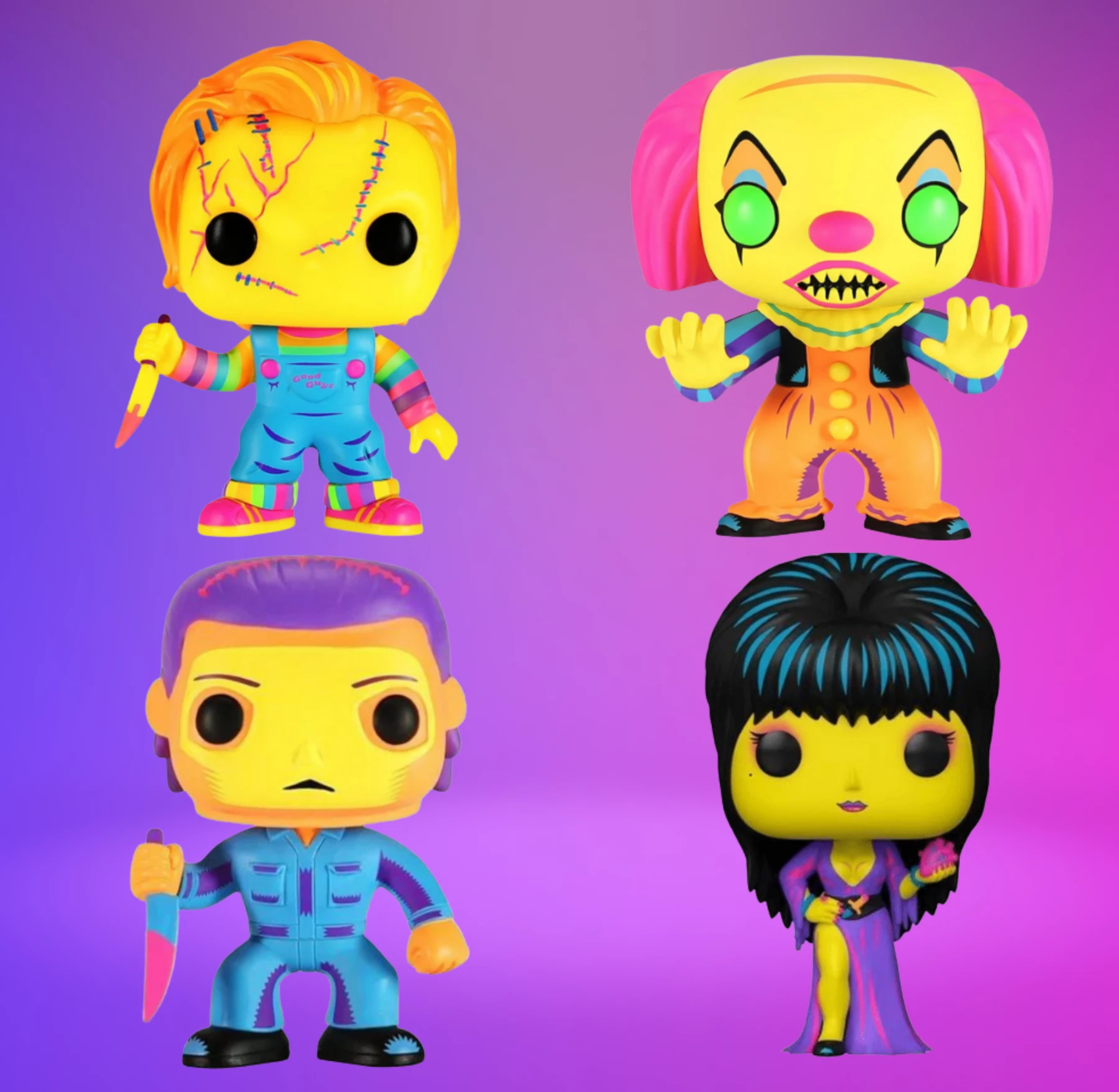 Best Pirce ✨ Horror Icons Funko Pop! Complete Set Of 4 (Neon Black Light) ???? 1 Best Pirce ✨ Horror Icons Funko Pop! Complete Set Of 4 (Neon Black Light) ????